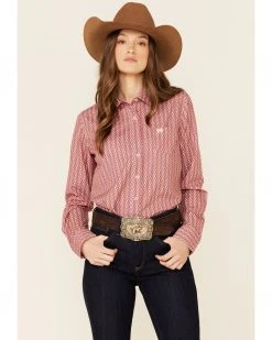 Cinch Women's Arena Flex Pink Arrow Geo Print Long Sleeve Button-Down Western Core Shirt 