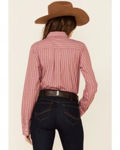 Cinch Women's Arena Flex Pink Arrow Geo Print Long Sleeve Button-Down Western Core Shirt  -Cinch Shop 2000355952 650 P4