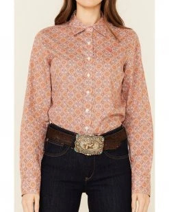 Cinch Women's Orange & Pink Tile Geo Print Long Sleeve Button-Down Western Core Shirt  -Cinch Shop 2000355954 500 P3