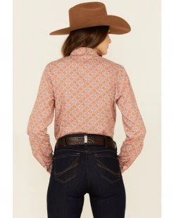 Cinch Women's Orange & Pink Tile Geo Print Long Sleeve Button-Down Western Core Shirt  -Cinch Shop 2000355954 500 P4