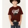 Cinch Boys' Heather Burgundy Signature Logo Graphic Short Sleeve T-Shirt 