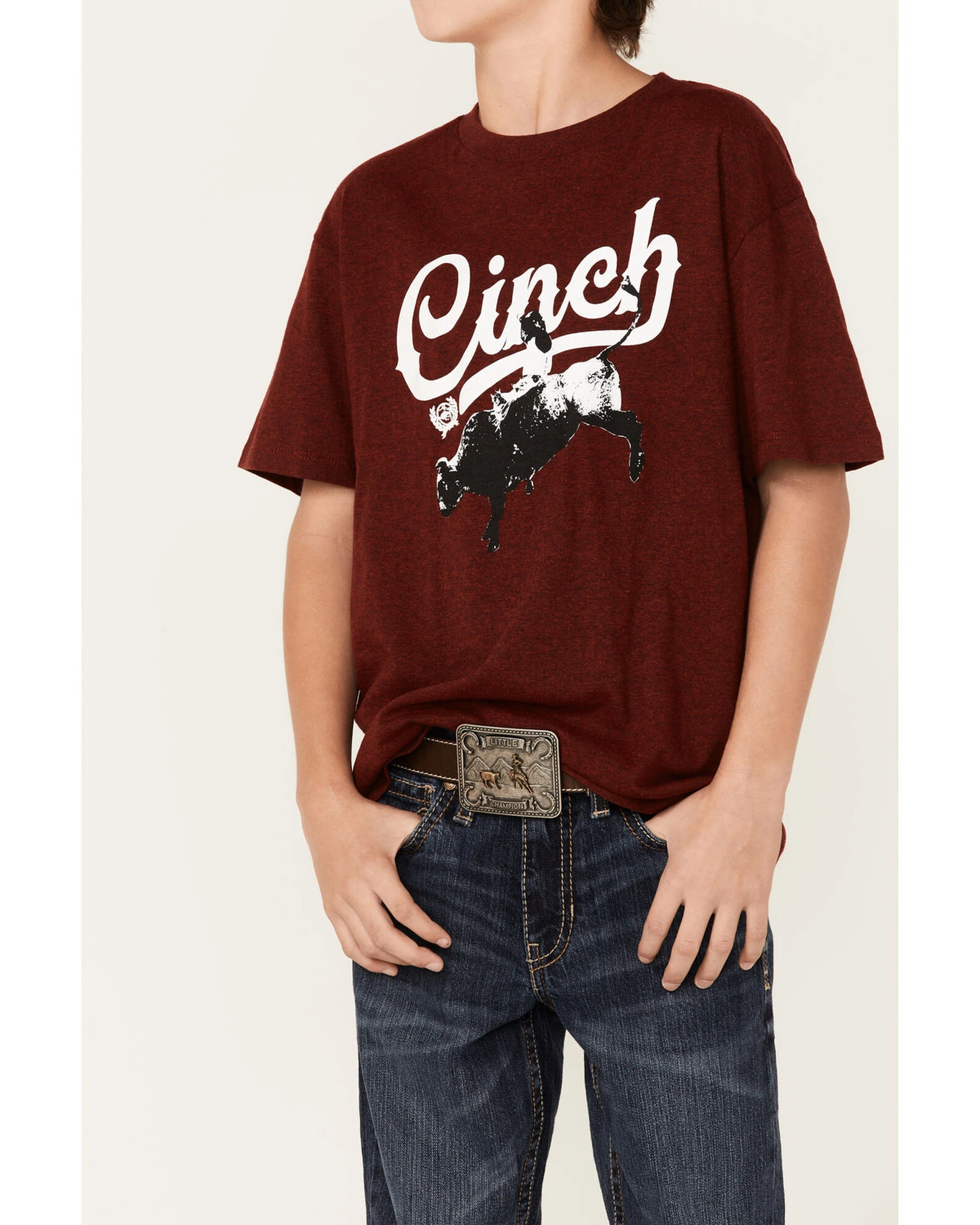 Cinch Boys' Heather Burgundy Signature Logo Graphic Short Sleeve T-Shirt 2 Cinch Boys' Heather Burgundy Signature Logo Graphic Short Sleeve T-Shirt - Image 2