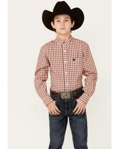 Cinch Boys' Pink Plaid Long Sleeve Button-Down Western Shirt  For Men's -Cinch Shop 2000355959 650 P1 1