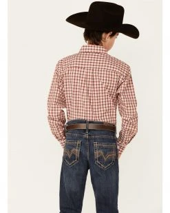 Cinch Boys' Pink Plaid Long Sleeve Button-Down Western Shirt  For Men's -Cinch Shop 2000355959 650 P3