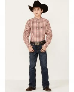 Cinch Boys' Pink Plaid Long Sleeve Button-Down Western Shirt  For Men's -Cinch Shop 2000355959 650 P4