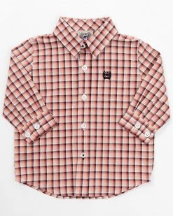 Cinch Infant-Boys' Plaid Print Long Sleeve Button-Down Shirt Pink