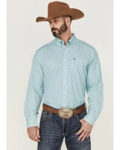 Cinch Men's Arena Flex Geo Dot Stretch Western Shirt  Light Blue