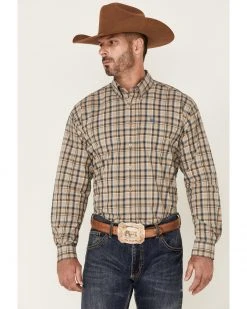 Cinch Men's Khaki Plaid Long Sleeve Button-Down Western Shirt  Beige/khaki -Cinch Shop 2000357766 250 P1 1
