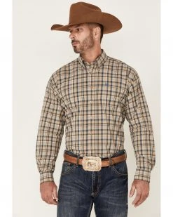 Cinch Men's Khaki Plaid Long Sleeve Button-Down Western Shirt  Beige/khaki