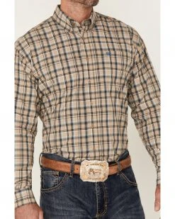 Cinch Men's Khaki Plaid Long Sleeve Button-Down Western Shirt  Beige/khaki -Cinch Shop 2000357766 250 P3