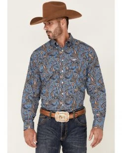 Cinch Men's Blue Large Paisley Print Long Sleeve Button-Down Western Shirt  -Cinch Shop 2000357768 400 P1 1