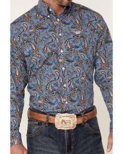 Cinch Men's Blue Large Paisley Print Long Sleeve Button-Down Western Shirt  -Cinch Shop 2000357768 400 P3