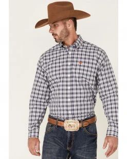 Cinch Men's White Plaid Long Sleeve Button-Down Western Shirt 