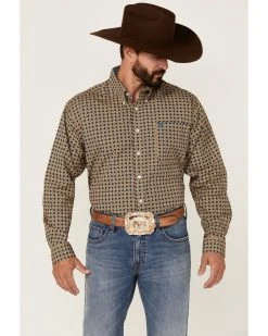 Cinch Men's Gold Floral Geo Print Long Sleeve Button-Down Western Shirt