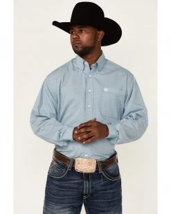 Cinch Men's Teal All-Over Print Long Sleeve Button-Down Western Shirt 