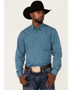 Cinch Men's Modern Fit Team Floral Geo Print Long Sleeve Button-Down Western Shirt  Teal