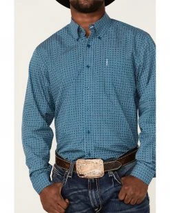 Cinch Men's Modern Fit Team Floral Geo Print Long Sleeve Button-Down Western Shirt  Teal -Cinch Shop 2000357787 442 P3