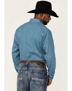 Cinch Men's Modern Fit Team Floral Geo Print Long Sleeve Button-Down Western Shirt  Teal -Cinch Shop 2000357787 442 P4