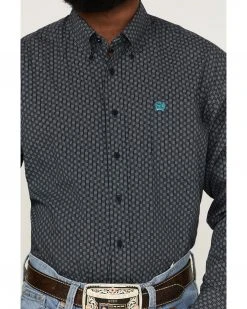 Cinch Men's Diamond Stripe Western Shirt  Navy -Cinch Shop 2000357797 410 P3