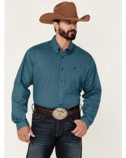 Cinch Men's Blue Stretch Oval Geo Print Long Sleeve Button-Down Western Shirt 