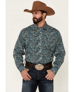 Cinch Men's White Large Paisley Print Long Sleeve Button-Down Western Shirt  -Cinch Shop 2000357803 100 P1 1