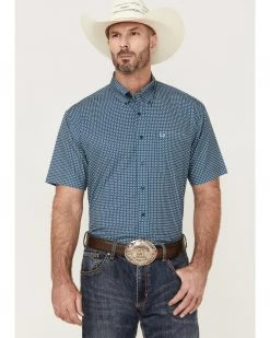 Cinch Men's Circle Geo Print Arena Flex Short Sleeve Button-Down Western Shirt  Blue