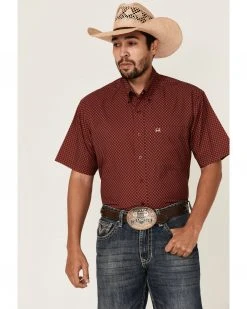 Cinch Men's Arena Flex Burgundy Check Plaid Short Sleeve Button-Down Stretch Western Shirt 