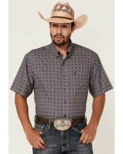 Cinch Men's Arena Flex Grey Medallion Geo Print Short Sleeve Button-Down Stretch Western Shirt  -Cinch Shop 2000357822 020 P1 1