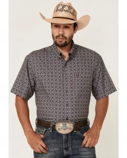 Cinch Men's Arena Flex Grey Medallion Geo Print Short Sleeve Button-Down Stretch Western Shirt