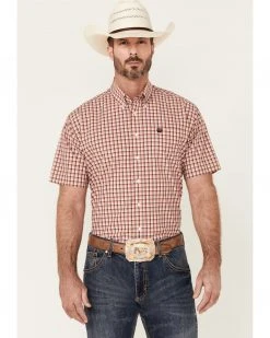 Cinch Men's Pink Small Plaid Short Sleeve Button-Down Western Shirt 