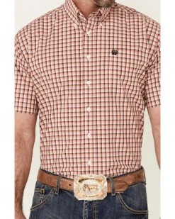 Cinch Men's Pink Small Plaid Short Sleeve Button-Down Western Shirt  -Cinch Shop 2000357830 650 P3