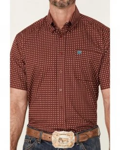 Cinch Men's Red Geo Print Short Sleeve Button-Down Western Shirt  -Cinch Shop 2000357831 600 P3