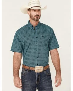 Cinch Men's Turquoise Geo Print Short Sleeve Button-Down Western Shirt - Big  -Cinch Shop 2000357833 440 P1 1