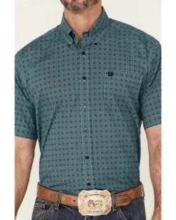 Cinch Men's Turquoise Geo Print Short Sleeve Button-Down Western Shirt - Big  -Cinch Shop 2000357833 440 P3