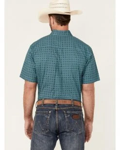 Cinch Men's Turquoise Geo Print Short Sleeve Button-Down Western Shirt - Big  -Cinch Shop 2000357833 440 P4