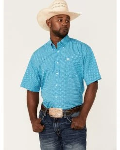 Cinch Men's Blue Small Floral Print Short Sleeve Button-Down Western Shirt  -Cinch Shop 2000357834 400 P1 1
