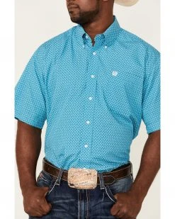 Cinch Men's Blue Small Floral Print Short Sleeve Button-Down Western Shirt  -Cinch Shop 2000357834 400 P3