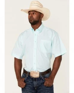 Cinch Men's Light Blue Geo Print Short Sleeve Button-Down Western Shirt 