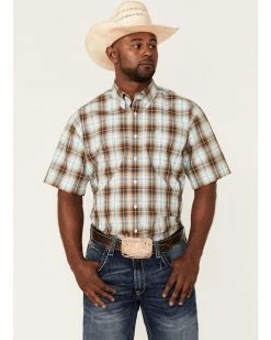 Cinch Men's Brown Plaid Short Sleeve Button-Down Western Shirt 