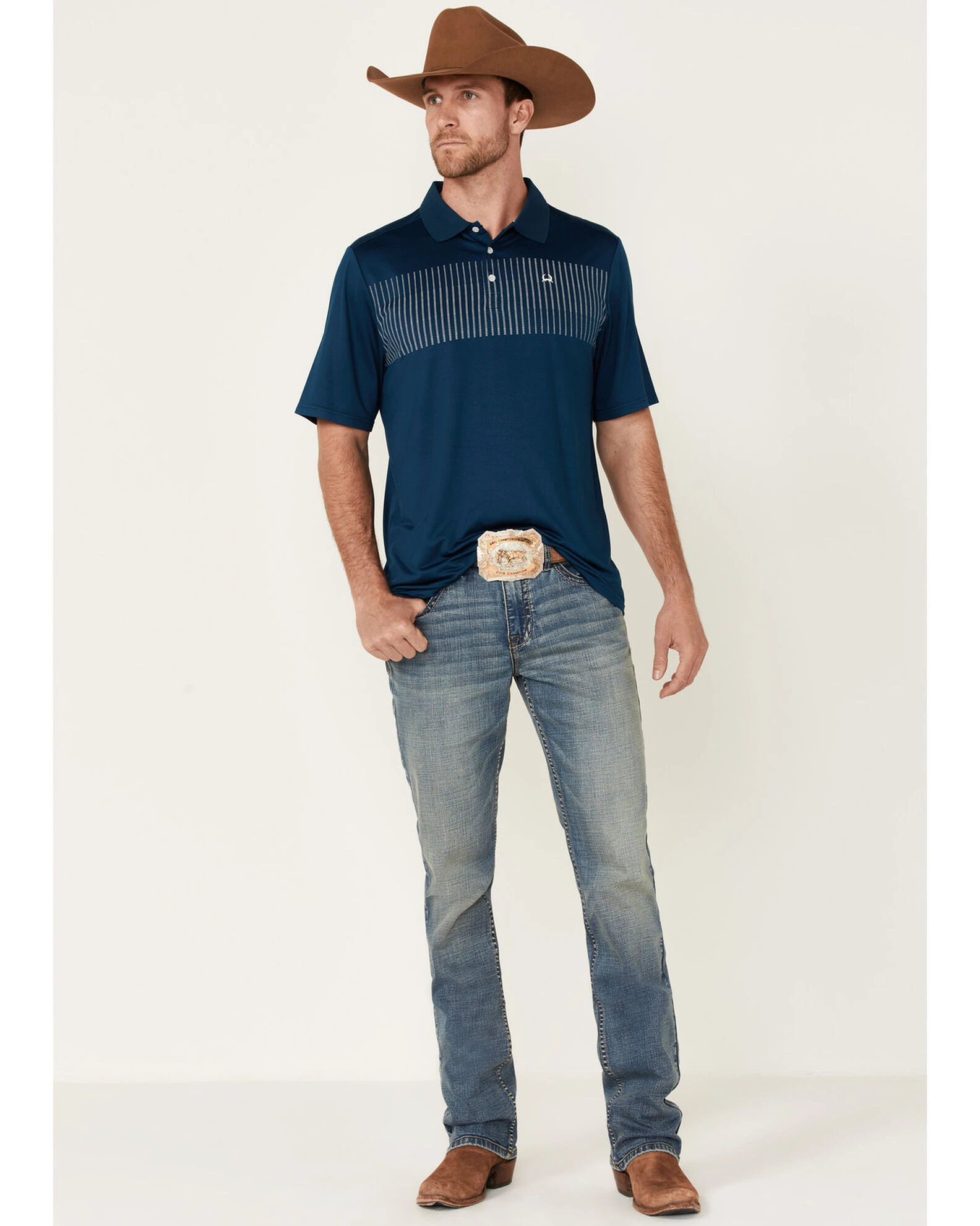 Cinch Men's Arena Flex Blue Chest Stripe Short Sleeve Polo Shirt 2 Cinch Men's Arena Flex Blue Chest Stripe Short Sleeve Polo Shirt - Image 2