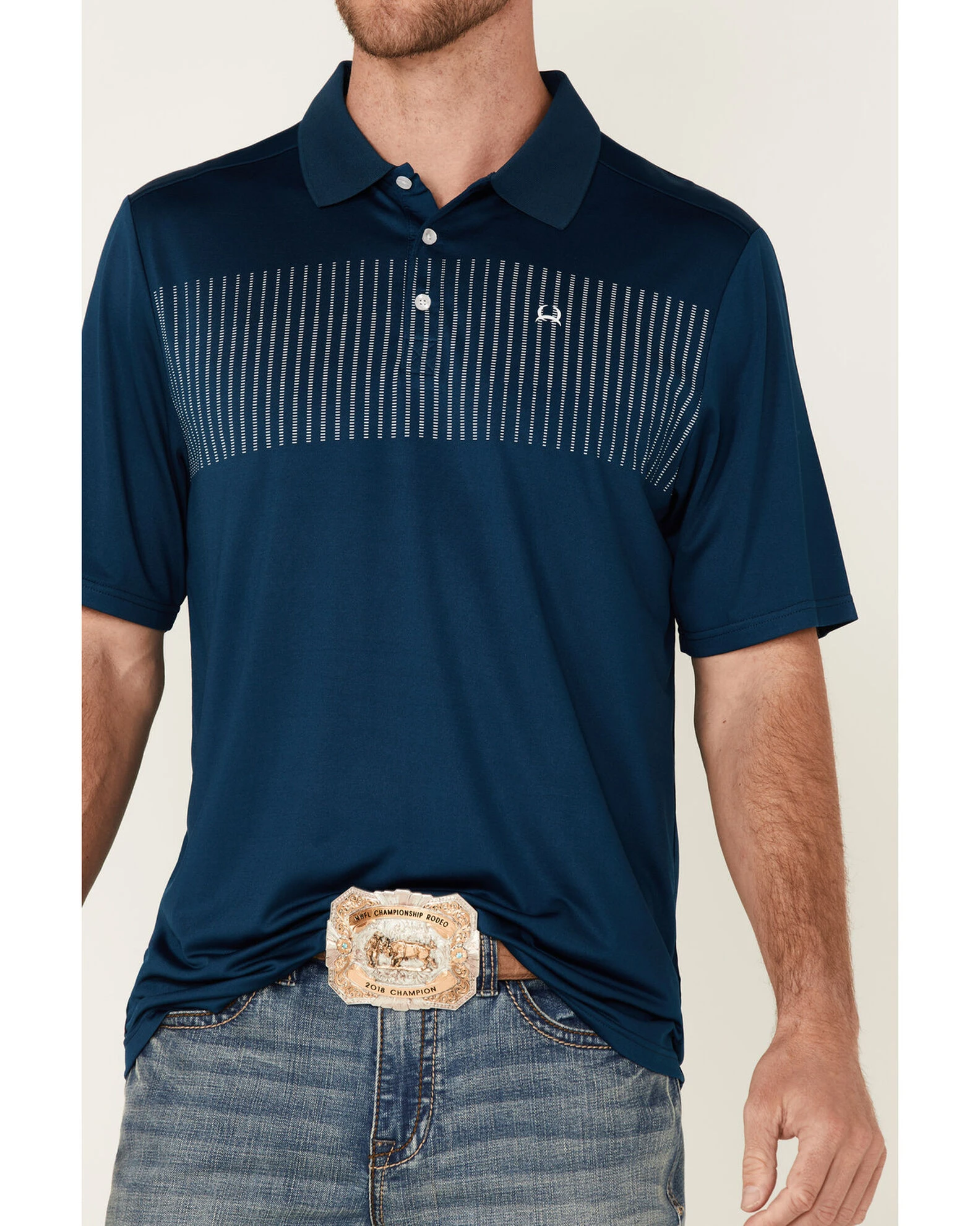 Cinch Men's Arena Flex Blue Chest Stripe Short Sleeve Polo Shirt 3 Cinch Men's Arena Flex Blue Chest Stripe Short Sleeve Polo Shirt - Image 3