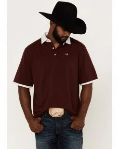 Cinch Men's Arena Flex Solid Burgundy Ringer Short Sleeve Polo Shirt 