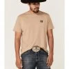 Cinch Men's Heather Khaki Pointed Logo Graphic Short Sleeve T-Shirt 