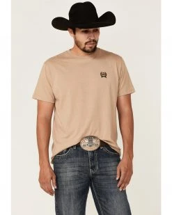 Cinch Men's Heather Khaki Pointed Logo Graphic Short Sleeve T-Shirt 