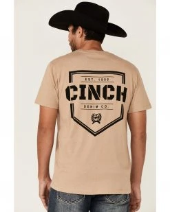 Cinch Men's Heather Khaki Pointed Logo Graphic Short Sleeve T-Shirt  -Cinch Shop 2000357849 280 P4