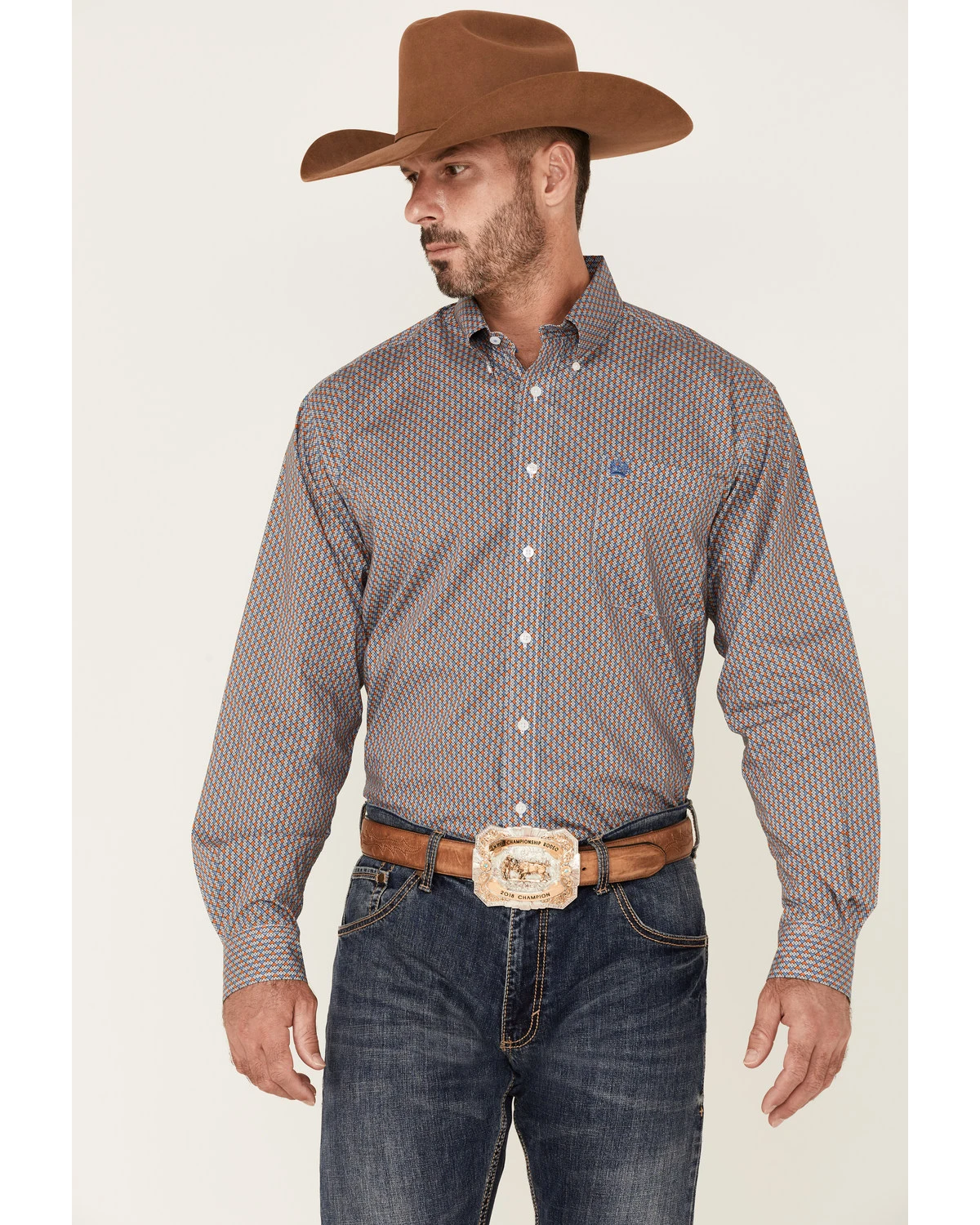 Cinch Men's Multi Stretch Geo Print Long Sleeve Button-Down Western Shirt White 5 Cinch Men's Multi Stretch Geo Print Long Sleeve Button-Down Western Shirt White - Image 5