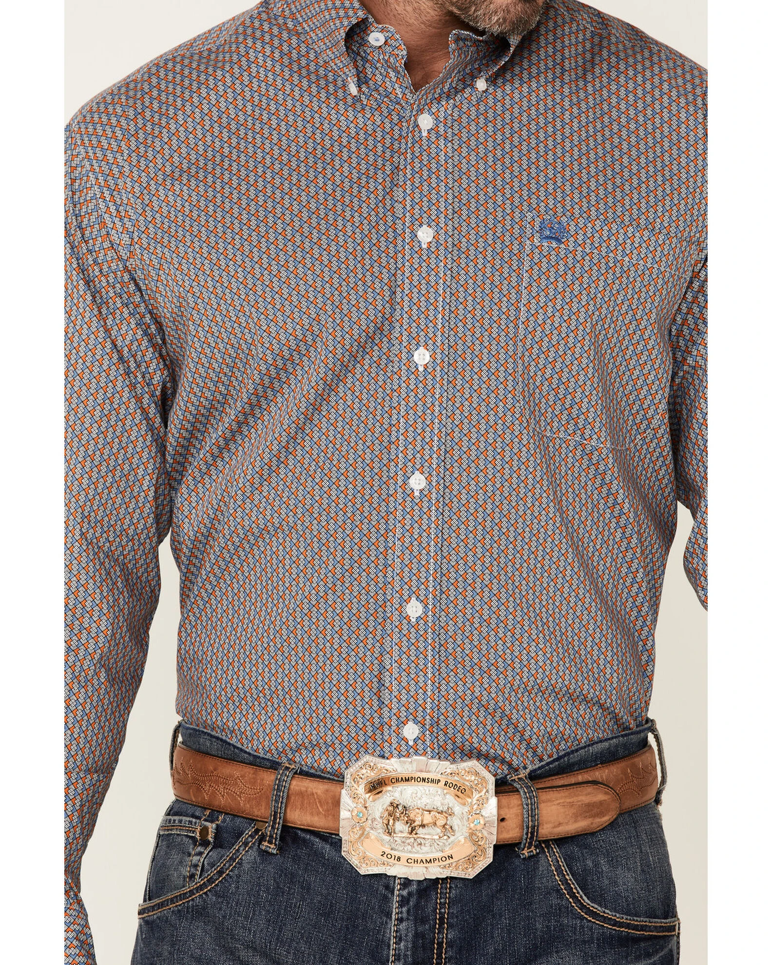 Cinch Men's Multi Stretch Geo Print Long Sleeve Button-Down Western Shirt White 3 Cinch Men's Multi Stretch Geo Print Long Sleeve Button-Down Western Shirt White - Image 3