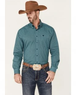 Cinch Men's Turquoise Geo Print Long Sleeve Button-Down Western Shirt 