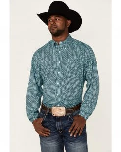 Cinch Men's Modern Fit Turquiose Geo Print Long Sleeve Button-Down Western Shirt  Turquoise