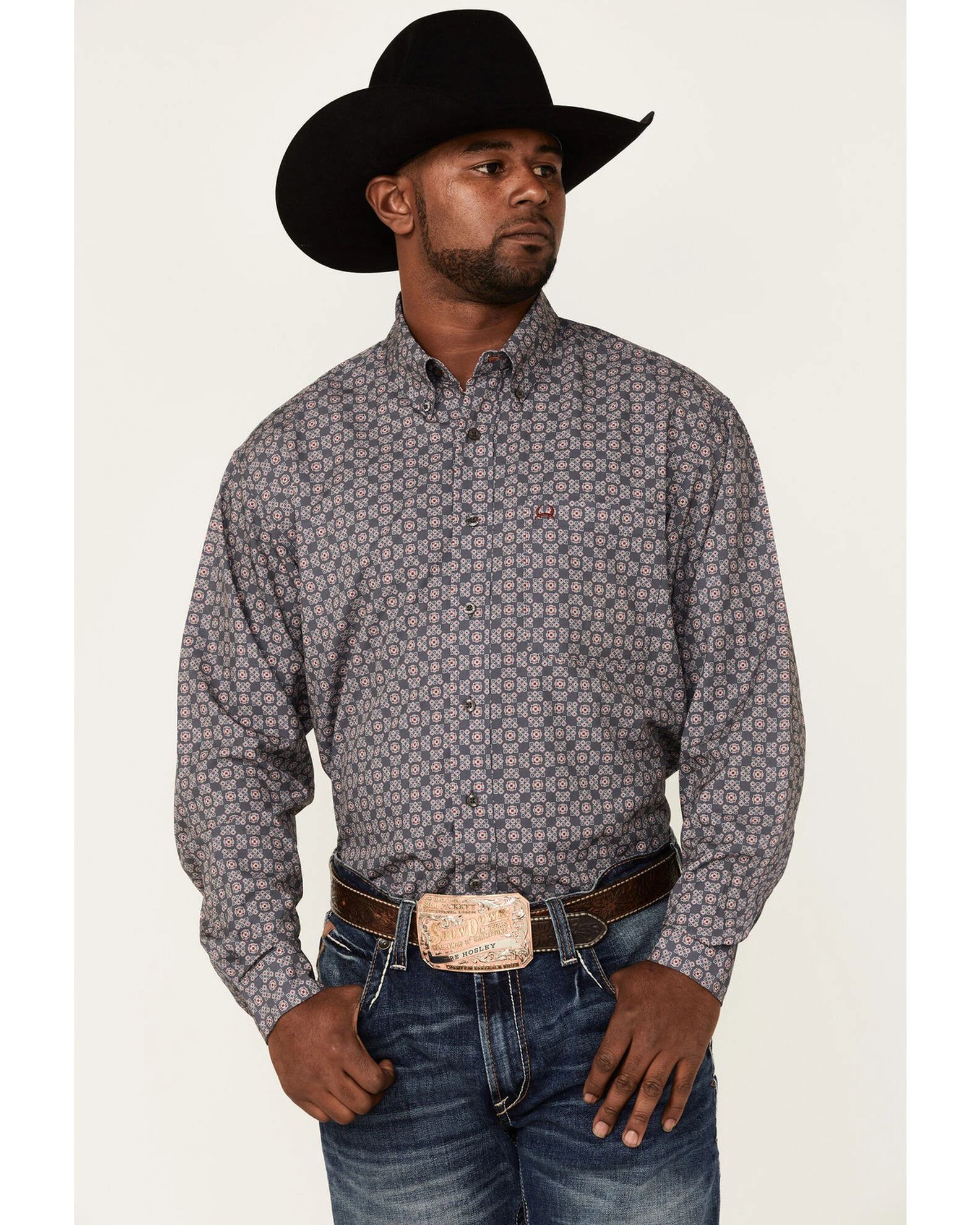 Cinch Men's Arena Flex Grey Medallion Geo Print Long Sleeve Button-Down Stretch Western Shirt 1 Cinch Men's Arena Flex Grey Medallion Geo Print Long Sleeve Button-Down Stretch Western Shirt